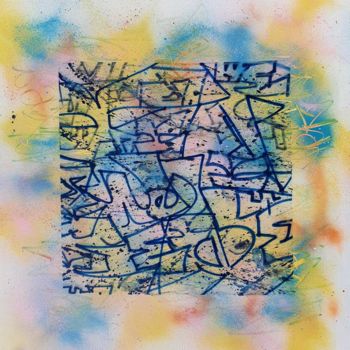 Painting titled "lettre-et-pastel #A…" by Mekes, Original Artwork, Spray paint