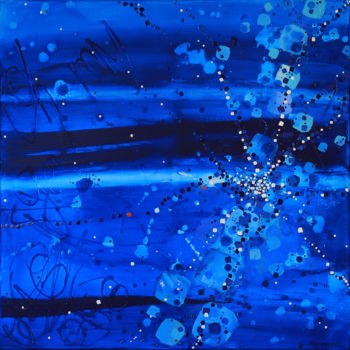 Schilderij getiteld "L'ONDE BLEUE" door Mélanie Bachmann, Origineel Kunstwerk, Acryl Gemonteerd op Frame voor houten brancard