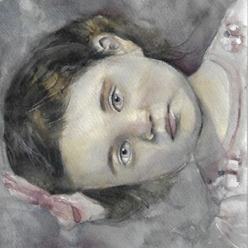 Pintura titulada "Sad little Girl" por Melanie Kempkes, Obra de arte original, Acuarela