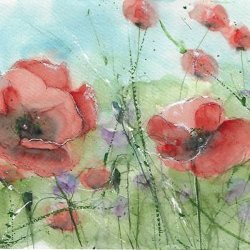 绘画 标题为“Soft Flowers” 由Melanie Kempkes, 原创艺术品, 水彩