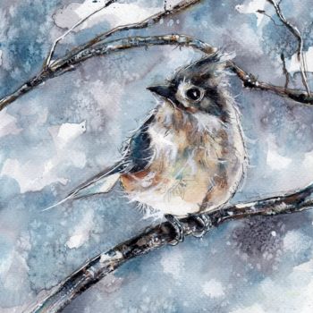 Painting titled "Wintervögelchen" by Melanie Kempkes, Original Artwork, Watercolor