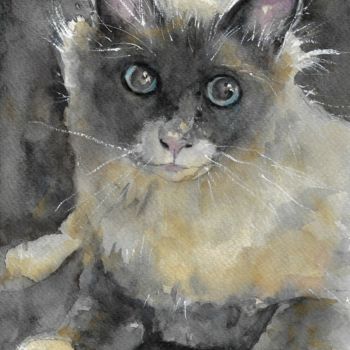 Pintura intitulada "Lovely Kitty" por Melanie Kempkes, Obras de arte originais, Aquarela