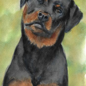 Painting titled "Rottweiler" by Melanie Kempkes, Original Artwork, Watercolor