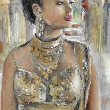 Painting titled "Indian princess" by Melanie Kempkes, Original Artwork, Watercolor