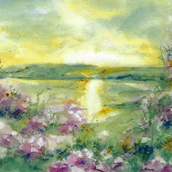 Painting titled "Morgensonne am See" by Melanie Kempkes, Original Artwork, Watercolor