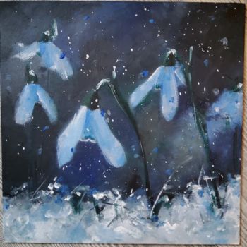 Painting titled "Snowdrops" by Melanie Kempkes, Original Artwork, Oil