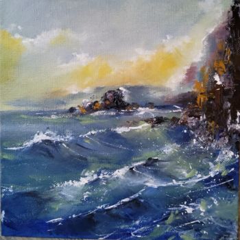 Painting titled "Klippen am Meer" by Melanie Kempkes, Original Artwork, Oil