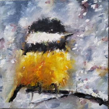 Malerei mit dem Titel "Kleiner Vogel" von Melanie Kempkes, Original-Kunstwerk, Öl