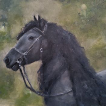 Painting titled "Black Horse" by Melanie Kempkes, Original Artwork, Oil