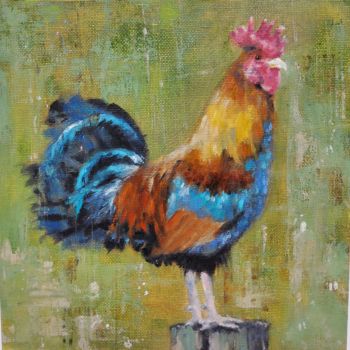 Painting titled "Rooster" by Melanie Kempkes, Original Artwork, Oil