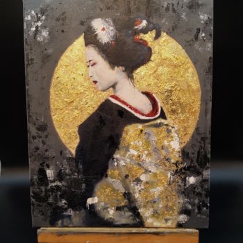 Painting titled "Geisha with Goldleaf" by Melanie Kempkes, Original Artwork, Oil