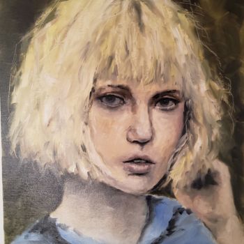Malerei mit dem Titel "Blondes Mädchen in…" von Melanie Kempkes, Original-Kunstwerk, Öl