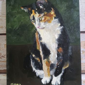 Malerei mit dem Titel "Katze" von Melanie Kempkes, Original-Kunstwerk, Öl