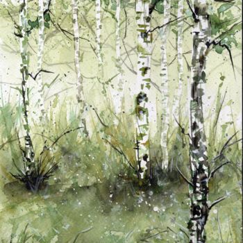 Peinture intitulée "Watercolor Birches" par Melanie Kempkes, Œuvre d'art originale, Aquarelle