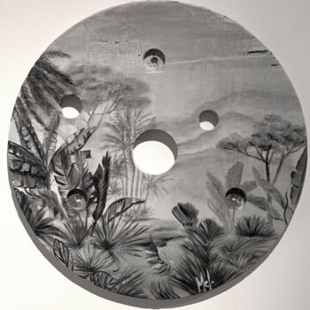 Schilderij getiteld "Ma jungle" door Mélanie Flamin, Origineel Kunstwerk, Olie Gemonteerd op Houten paneel