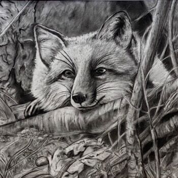 Peinture intitulée "The fox" par Melart, Œuvre d'art originale, Fusain
