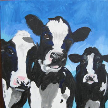 Painting titled "suzie's cows" by Em Bryant, Original Artwork, Acrylic