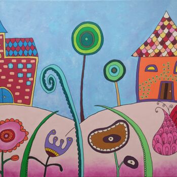 Картина под названием "Land of dreams" - Melinda Vamosi, Подлинное произведение искусства, Акрил Установлен на Деревянная ра…