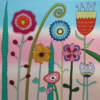 Картина под названием "Flowery dream" - Melinda Vamosi, Подлинное произведение искусства, Акрил Установлен на Деревянная рам…