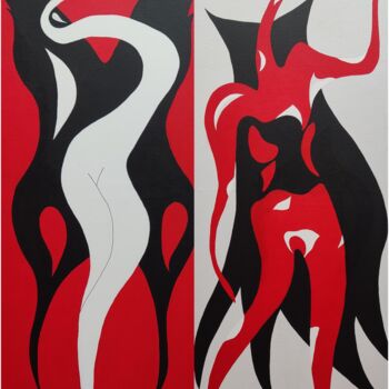 Картина под названием "Angel and devil in…" - Melinda Vamosi, Подлинное произведение искусства, Акрил Установлен на Деревянн…