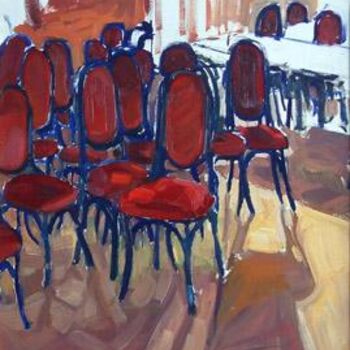 Painting titled "Chairs" by Melinda Torok, Original Artwork, Oil