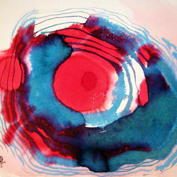 Pintura intitulada "Red Sun" por Melinda Torok, Obras de arte originais, Aquarela