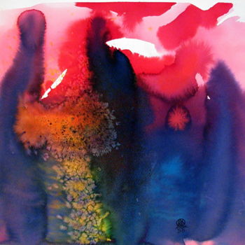 Peinture intitulée "Forest Sunset" par Melinda Torok, Œuvre d'art originale, Aquarelle