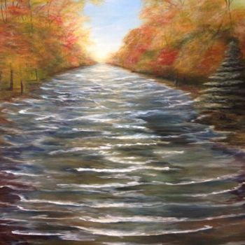 Painting titled "Autumn River" by Melissa Hin, Original Artwork, Oil