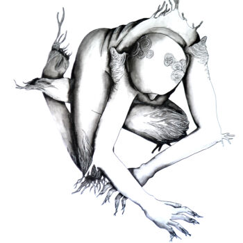 Σχέδιο με τίτλο "Homo Quercus" από Mélissa Leplus, Αυθεντικά έργα τέχνης, Μελάνι
