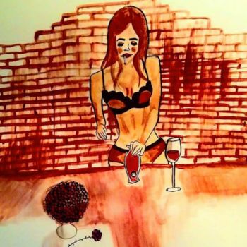 Painting titled "Bloody wine" by Melissa Wright, Original Artwork, Gouache