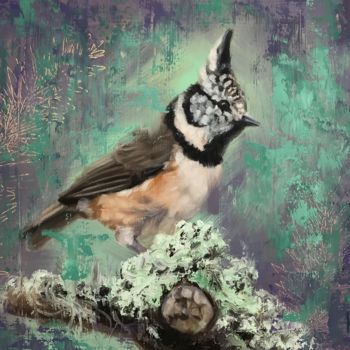 Painting titled "Crested Tit with Li…" by Melissa Gee, Original Artwork, Oil