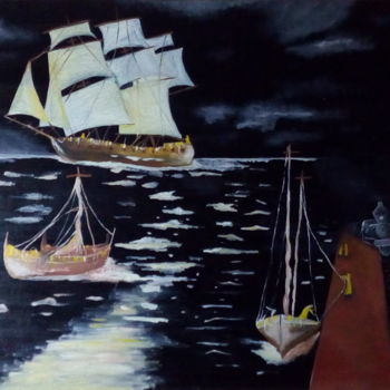 Pintura intitulada "Porto a noite sécul…" por Marcos Henrique Mello, Obras de arte originais, Óleo