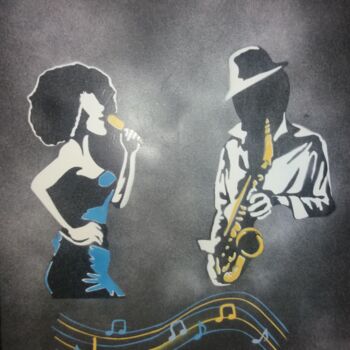 Painting titled "Chanteuse jazz" by Mellys, Original Artwork, Spray paint Mounted on Wood Stretcher frame