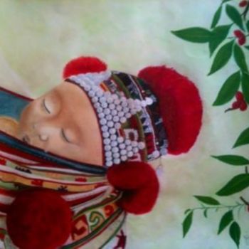 Peinture intitulée "bébé thailandais da…" par Mélodie R. Arts & Co, Œuvre d'art originale, Huile