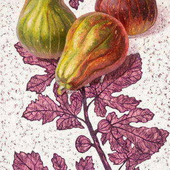 Painting titled "Still life Figs and…" by Maria Meltsaeva, Original Artwork, Oil Mounted on Wood Stretcher frame