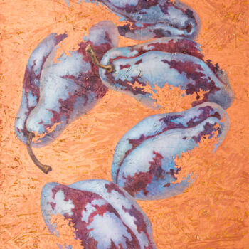 Painting titled "Five plums" by Maria Meltsaeva, Original Artwork, Oil