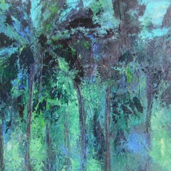 Painting titled "Floresta verde blue" by Maria Emilia Amaral, Original Artwork, Oil