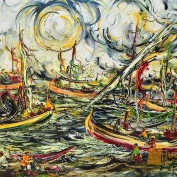 Painting titled "Javanese Boat ( cer…" by Men Sagan, Original Artwork, Oil