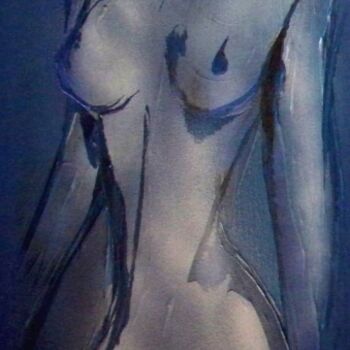 Painting titled "Fleur Bleue" by Mendelart, Original Artwork, Oil