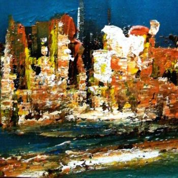 Painting titled "The city 2" by Mendelart, Original Artwork, Oil