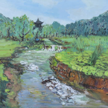 Ζωγραφική με τίτλο "Jiangxi Wuyuan Scen…" από Mengmeng Yue, Αυθεντικά έργα τέχνης, Λάδι