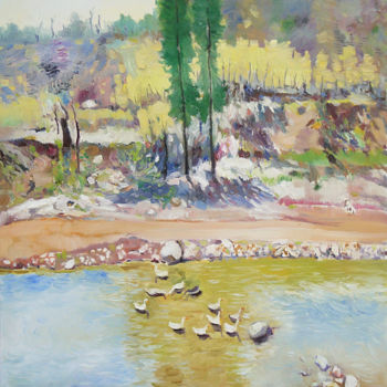 Malarstwo zatytułowany „Spring River Plumbi…” autorstwa Mengmeng Yue, Oryginalna praca, Olej