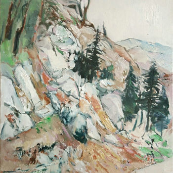 Peinture intitulée "Pine Stone" par Mengmeng Yue, Œuvre d'art originale, Huile