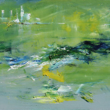 Картина под названием "City on the river" - Anatoliy Menkiv, Подлинное произведение искусства, Масло Установлен на Деревянна…