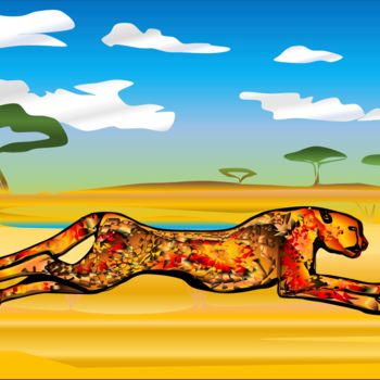 Digitale Kunst mit dem Titel "Le GUEPARD" von Roy Menlo, Original-Kunstwerk, Digitale Malerei