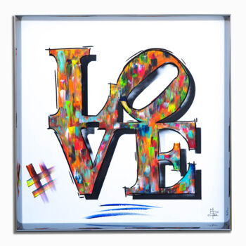 Ζωγραφική με τίτλο "# Love" από Peggy-Lee Mensen, Αυθεντικά έργα τέχνης, Ακρυλικό Τοποθετήθηκε στο Ξύλινο φορείο σκελετό