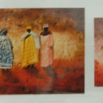 Painting titled "Africaines et case" by Antoni Menu, Original Artwork, Oil