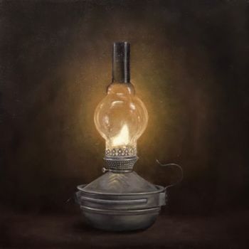 Pittura intitolato "Kerosene Lamp" da Meomer, Opera d'arte originale, Olio