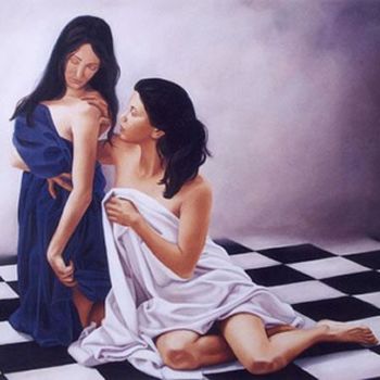 Картина под названием "Sentir la presencia" - Mercedes Fariña, Подлинное произведение искусства, Масло