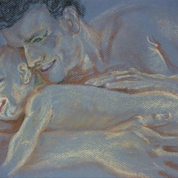 Desenho intitulada "Le père et l'enfant" por Corinne Mercier, Obras de arte originais, Pastel